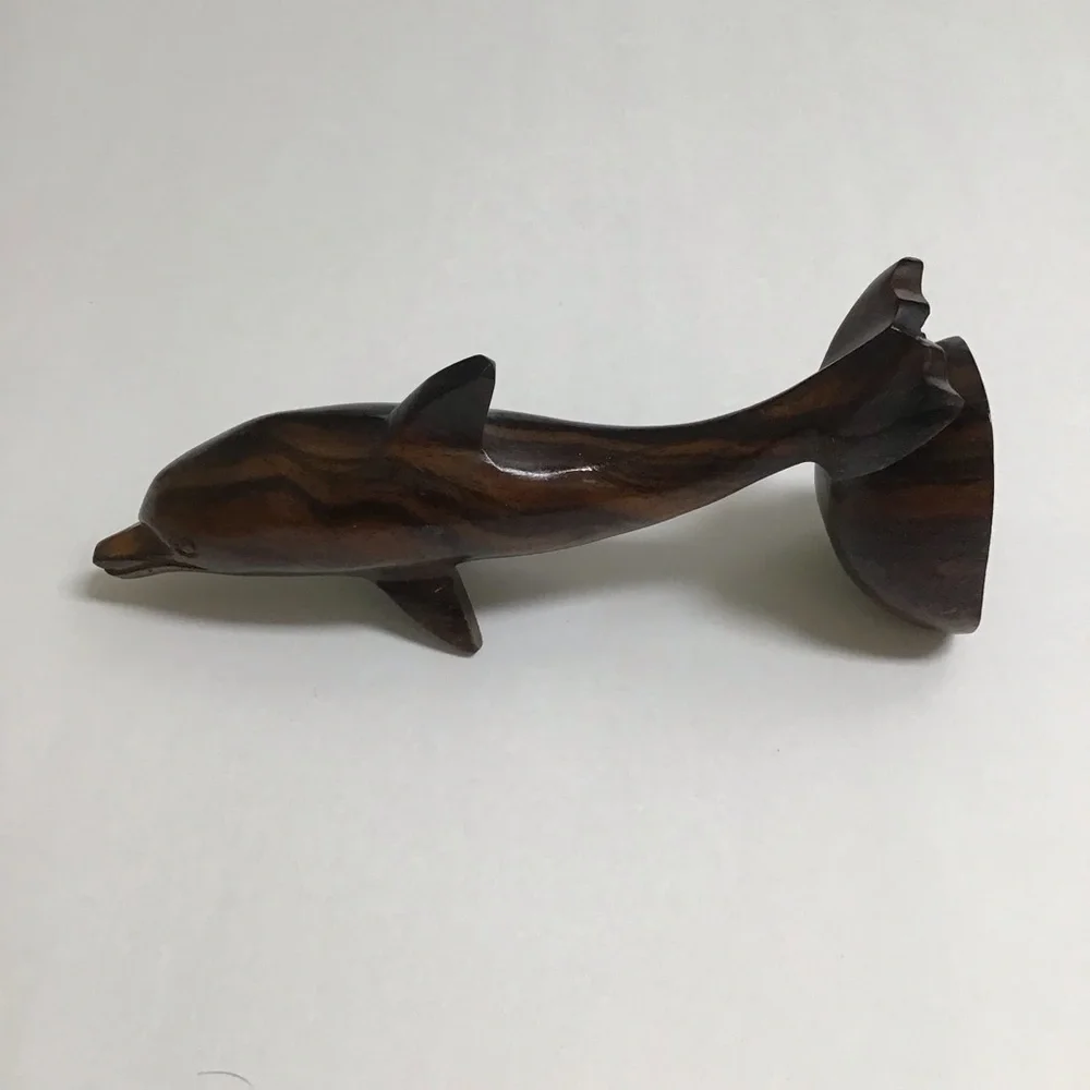 Dolphin Statue 6” Hand Carved Ironwood Wood Art Decor Marine Coastal FL Vintage